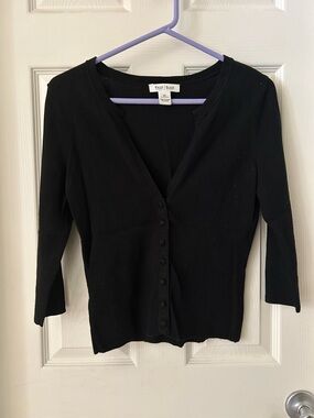 White House Black Market Black V-Neck Button Cardigan